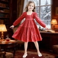 thumbnail image 2 of XXWXYD Little Girls Dress Long Sleeve Square Neck Solid Multi Tier A Line Big Swing Dresses Fall Spring Casual Church Par𝗍y Princess Flared Gown 2 to 7 Years Formal, 2 of 6