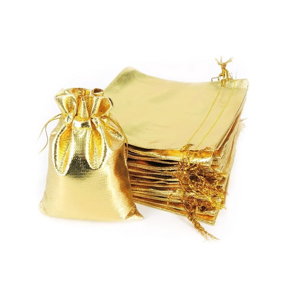 100Pcs Drawstring Bags Organza Jewelry Bags Storage Pouches Candy Gift Bags for Jewelry Christmas Party Wedding Favors (Golden 7x9cm)