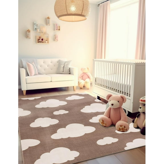 Unique Loom Whimsy Kids Collection Area Rug - Clouds (5' 3" x 8' Rectangle Hazelnut Beige/Ivory)
