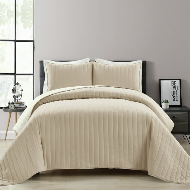 Soft Stripe All Season Quilt/Coverlet Neutral/Ivory 3Pc Set King