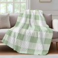 thumbnail image 4 of Sage Green Plaid Throw Blanket, Flannel Fleece Blanket with Striped Design for Couch, Spring Farmhouse Buffalo Checkered Soft Breathable All Season Plush Blankets for Sofa Office Bed 50"x60", 4 of 9