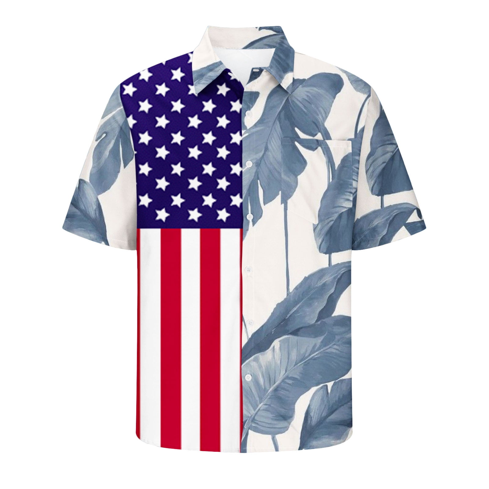 QIPOPIQ Clearance Men's Shirts 4th of July American Tees Turn-down