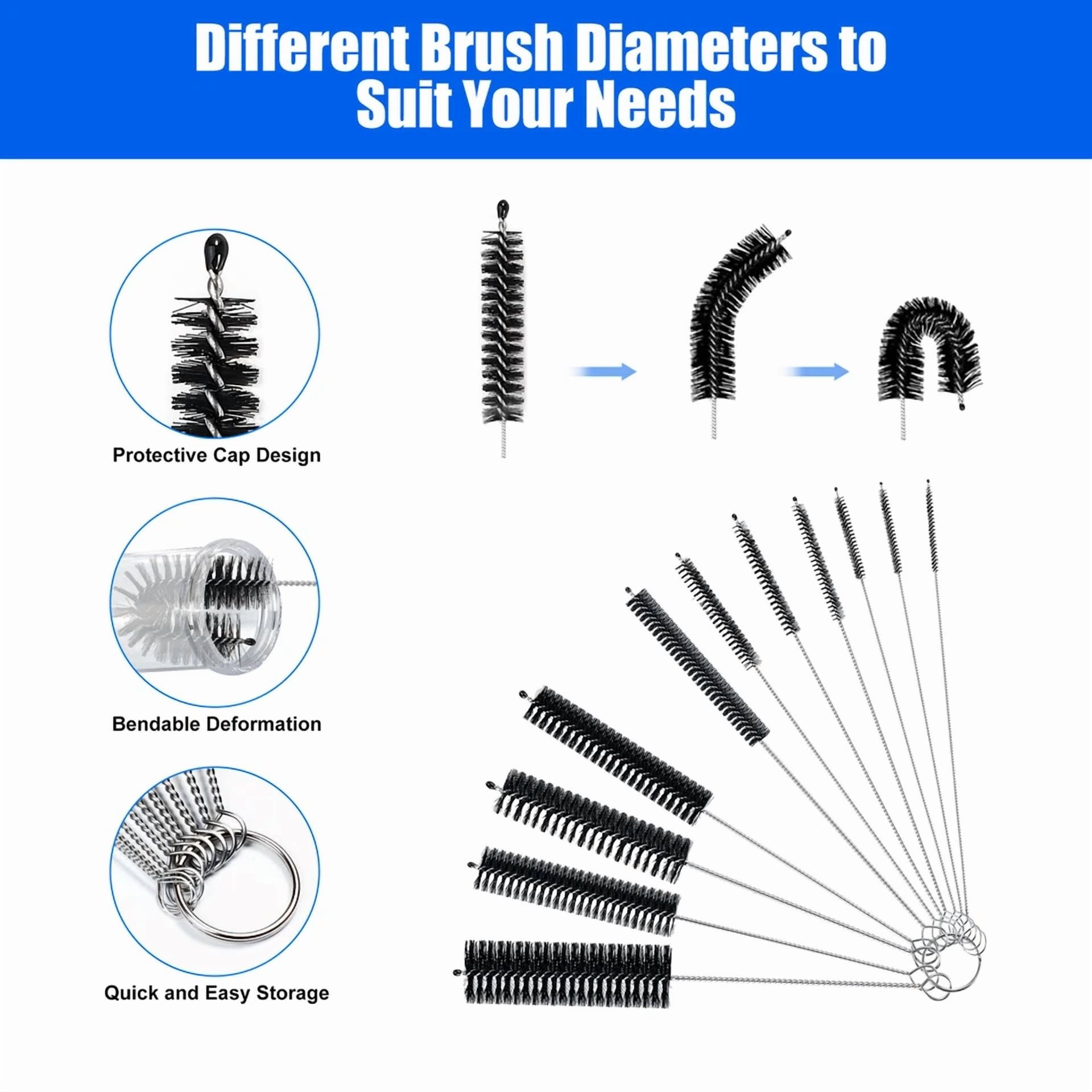 12Pcs Glass Bottle Pipe Cleaner Brush Set, Different Diameter Tube Straw Brush