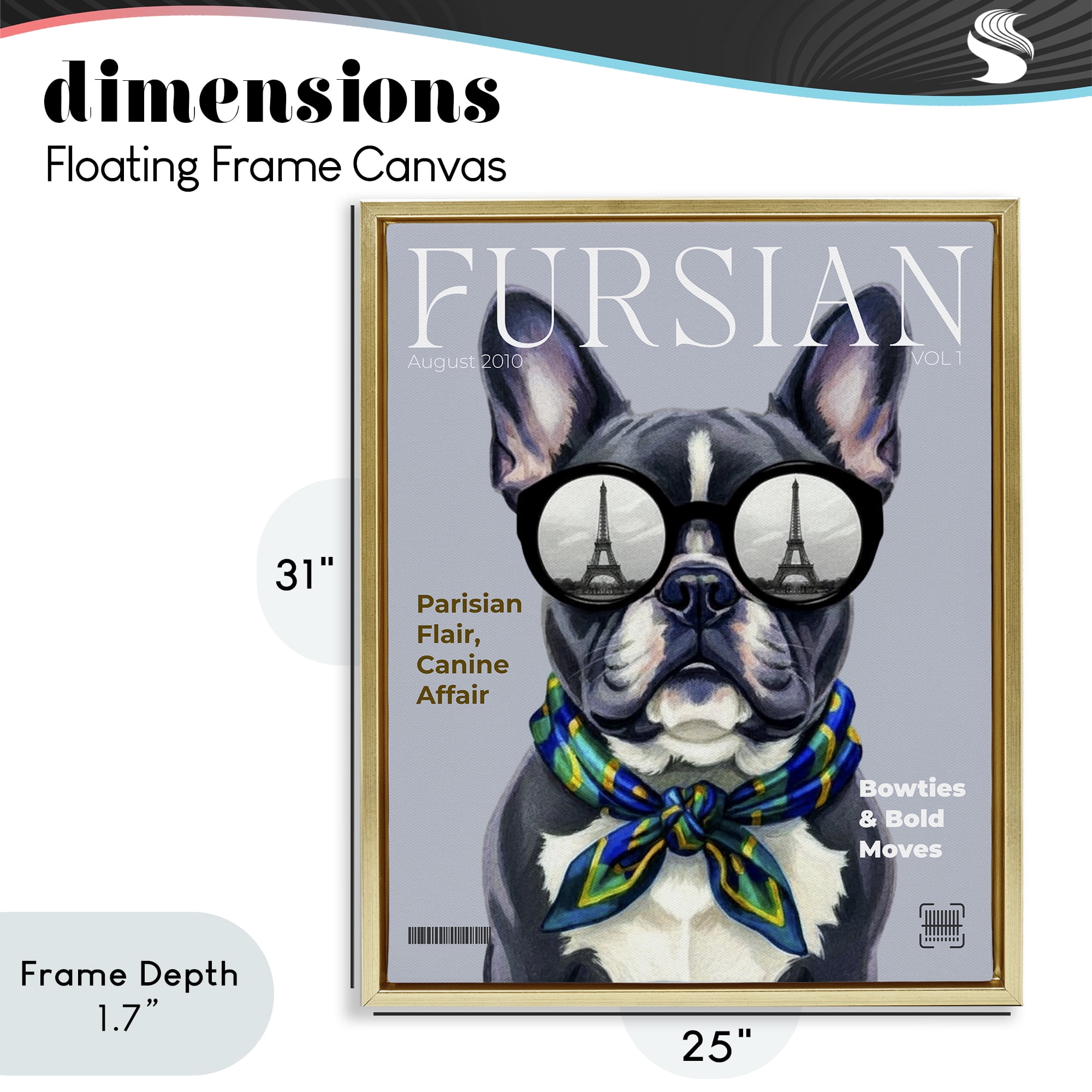 Stupell Industries Fursian Dog Fashion Magazine Gold Framed Floater Canvas Wall Art, design by A Barefoot Stylist