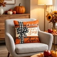 thumbnail image 6 of Thanksgiving Decorations Throw Pillow Covers,17.7x17.7 Inch Autumn Decorative Throw Cushion Case for Sofa Bedroom Living Room | Pumpkin Bow Decor Throw Pillowcase, 6 of 7