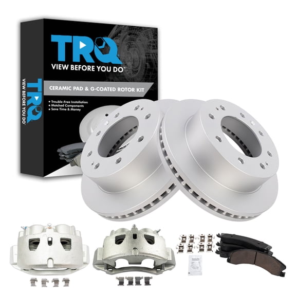 TRQ Brake Pad & Rotor Kit Ceramic Premium G-Coated Fits 2012-2018 Chevrolet Silverado 2500 HD 2011-2018 Silverado 3500 HD GMC Sierra 2500 HD Sierra 3500 HD