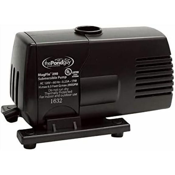 MagFlo High-Efficiency Compact Pump for Small Water Gardens, Quiet Multi-Purpose System for Waterfalls, Fountains or Spitters, 290 GPH