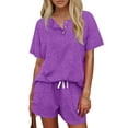 thumbnail image 3 of MOSHU Womens Pajamas Sets Button Down Tops and Drawstring Shorts With Pockets Two Piece Lounge Sets Oufits, 3 of 11