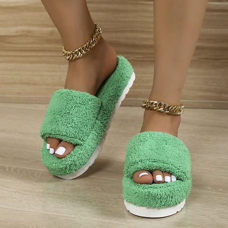 

QWZNDZGR 2022 Fur Sandals Women Summer Thick Flat Slides Outdoor Sandals Girl Fashion Casual Beach Shoes Ladies Open-Toe Plus Size Shoes