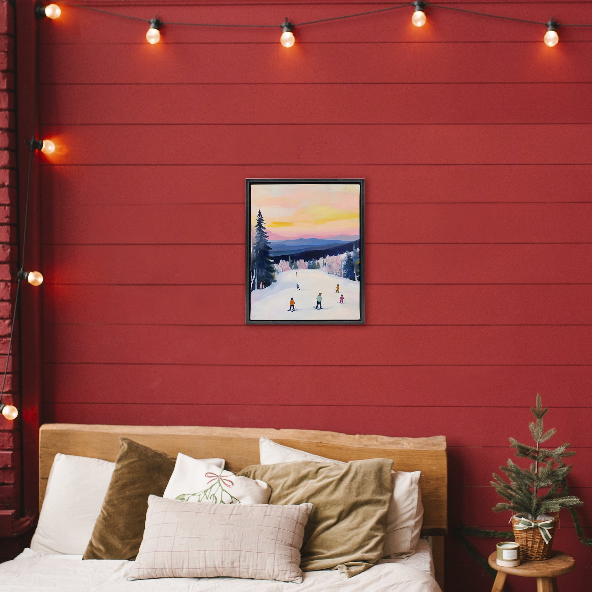 Stupell Industries Snowy Mountain Skiers at Sunset Black Framed Floater Canvas Wall Art, design by The Prints Vibe