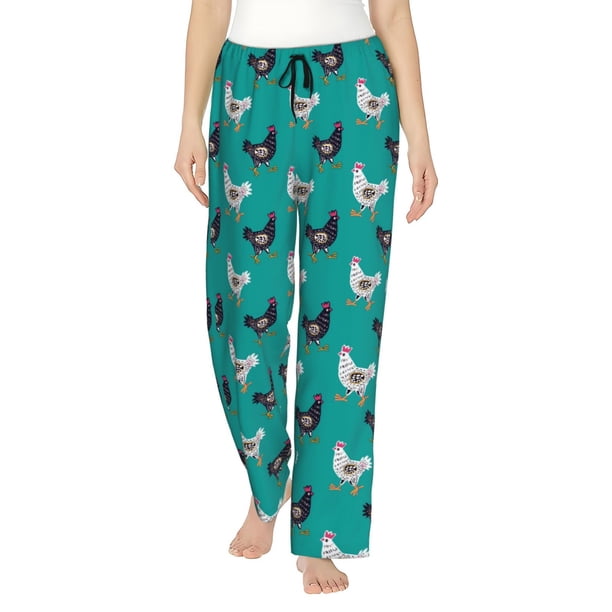 Fotbe Funny Chicken Pantalones de Pijama para Mujer, Pantalones de Dormir, Pantalones Pj con Cordón y Bolsillos-XX-Large