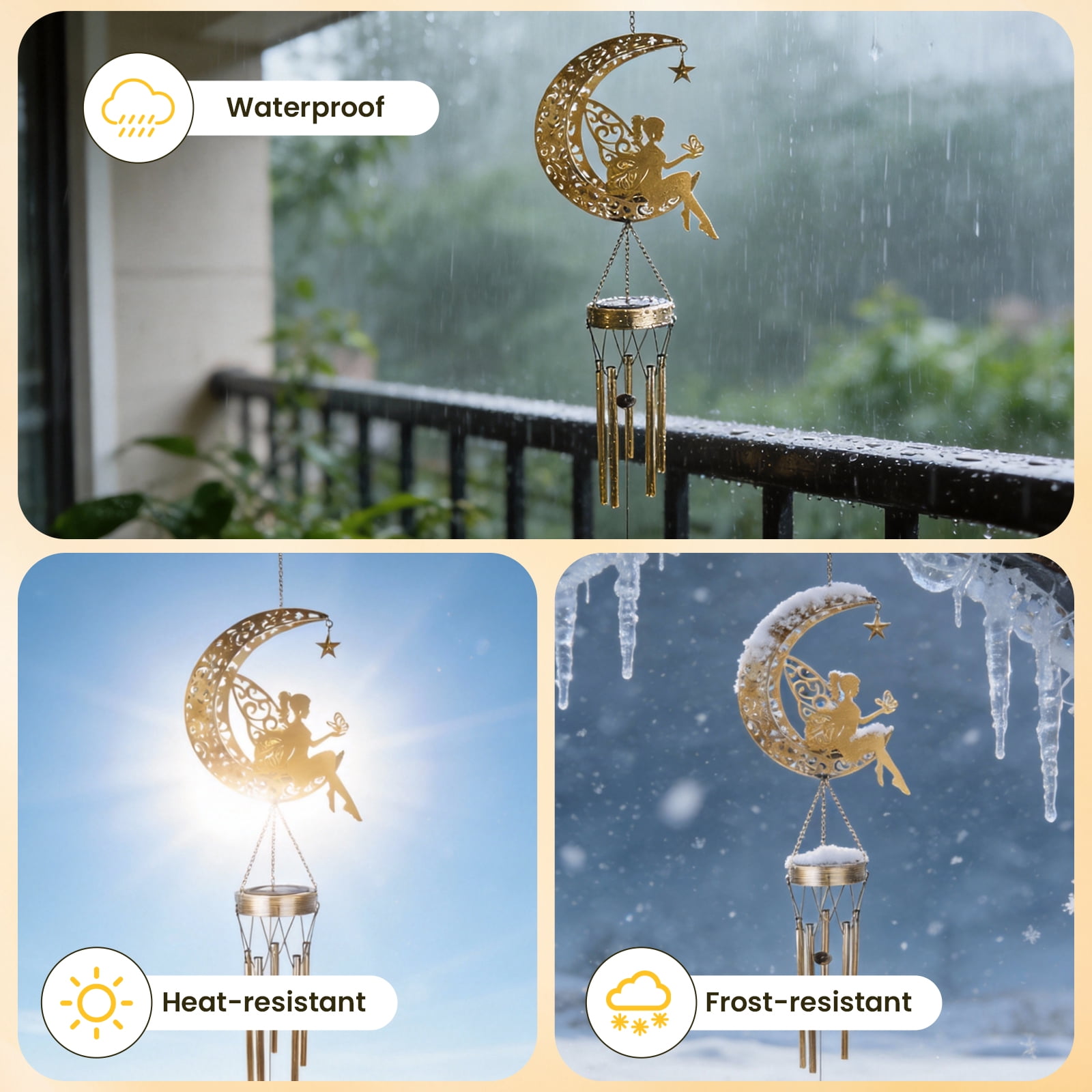 Solar Lights Wind Chimes, LED Moon Flower Fairy Light for Outdoor Garden Patio Decor & Gifts for Women