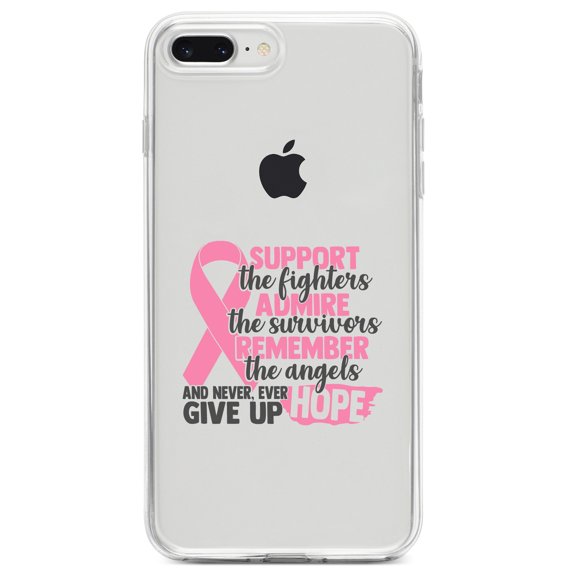 DistinctInk Clear Shockproof Hybrid Case for iPhone 7 PLUS / 8 PLUS (5.5" Screen) TPU Bumper Acrylic Back Tempered Glass Screen Protector - Pink Ribbon Cancer - Support Admire Remember