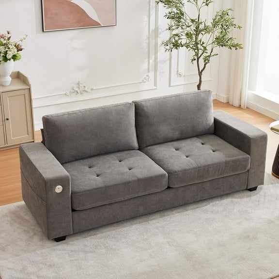 LIZHOUMIL 90" Modern Loveseat w/USB Ports, Chenille & Removable Covers