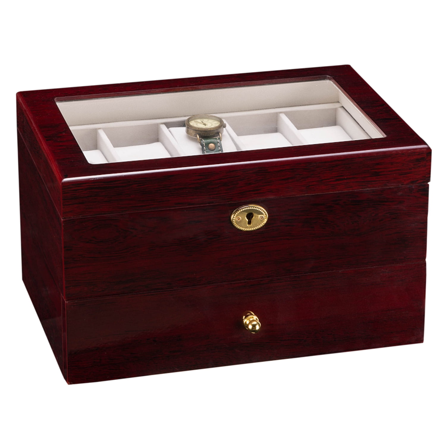 Lowestbest 20 Slots Wooden Case Watch Box, Display Case Glass Top Jewelry Storage Organizer Lowestbest 20 Slots Wooden Case Watch Box, Display Case Glass Top Jewelry Storage Organizer