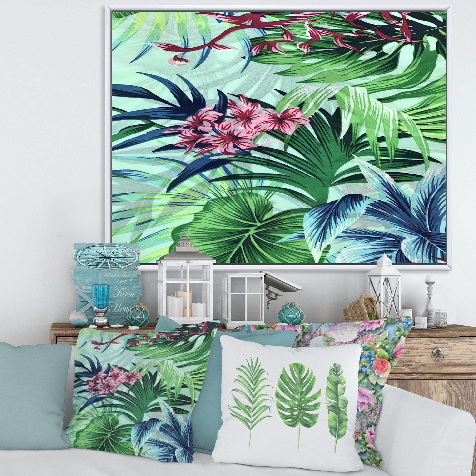 Designart 'VIntage Tropical Flowers VI' Traditional Framed Canvas Wall Art Print