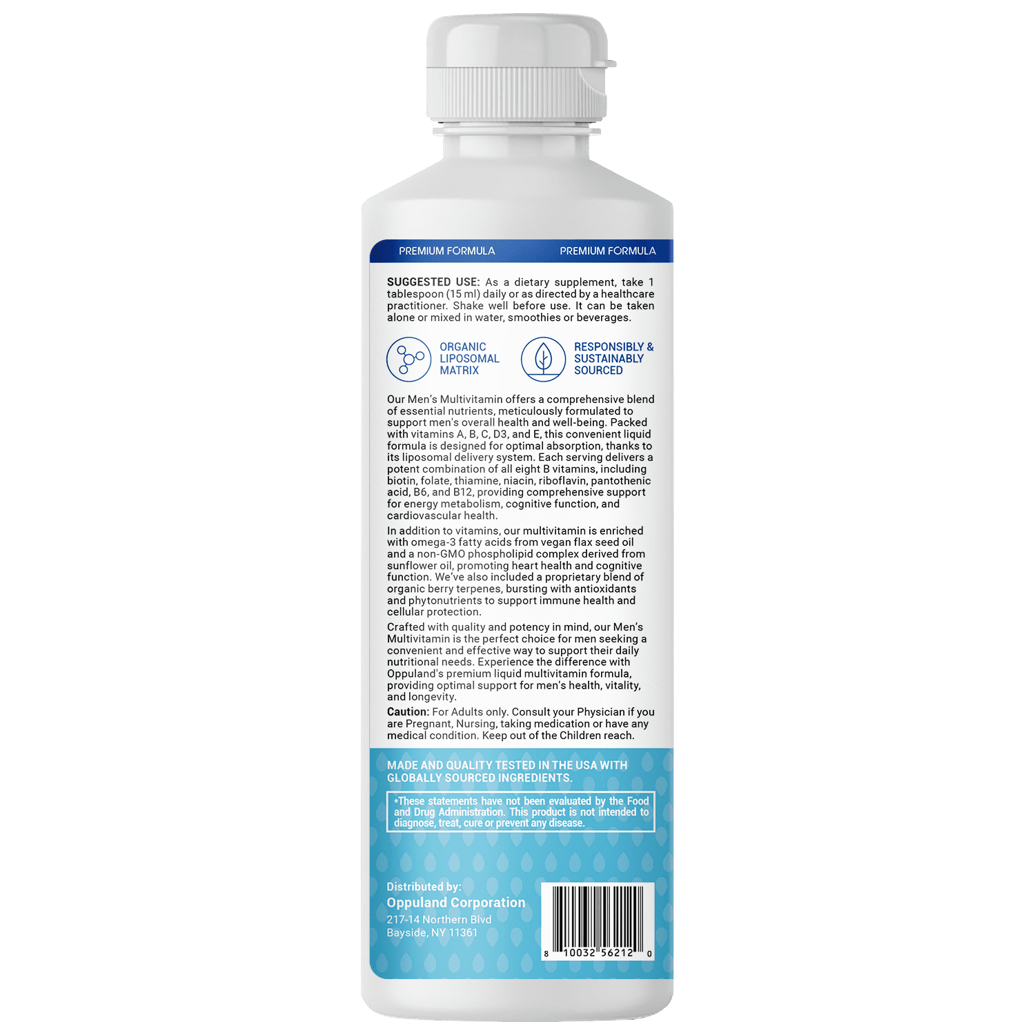 OPPULAND Men’s Multivitamin 450ML of Natural Peach Flavored Supplement Increasing Heart, Memory, and Nervous System, with Omega 3, Liposomal, and 5000MCG of Biotin for Healthy Hair
