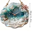 thumbnail image 3 of 2D Flat Wooden Nautical Shell Wall Clock,Silent Non-Ticking Hanging Wall Decor with Rope,Beach Themed Ornament for Living Room,Bathroom,Coastal Home Style, 3 of 7