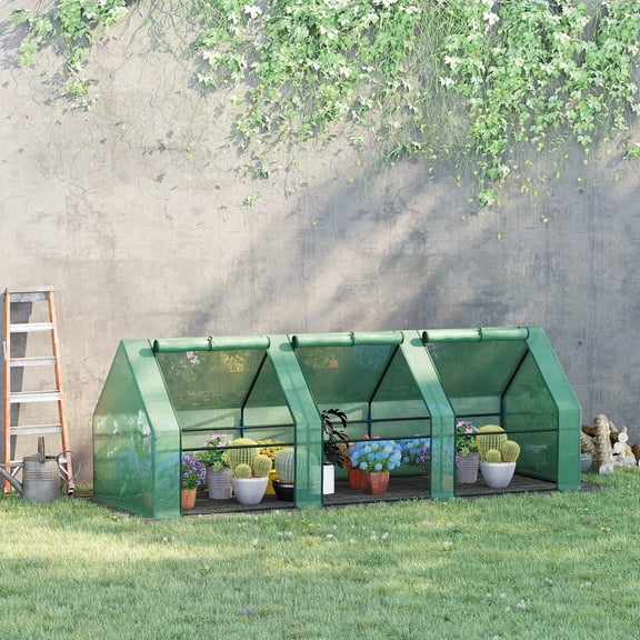 Outsunny Mini Greenhouse 9' x 3' x 3', Portable Walk-in Plant Greenhouse with UV Protected Waterproof PE Cover, Steel Frame, Zipper Doors, Green