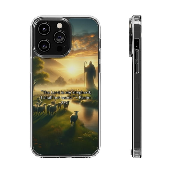 DistinctInk Hybrid (Acrylic / TPU) Clear Slim Fit Case for Apple iPhone 15 Pro (6.1" Screen) - Psalm 23:1 - The Lord, My Shepherd, Empowers Me