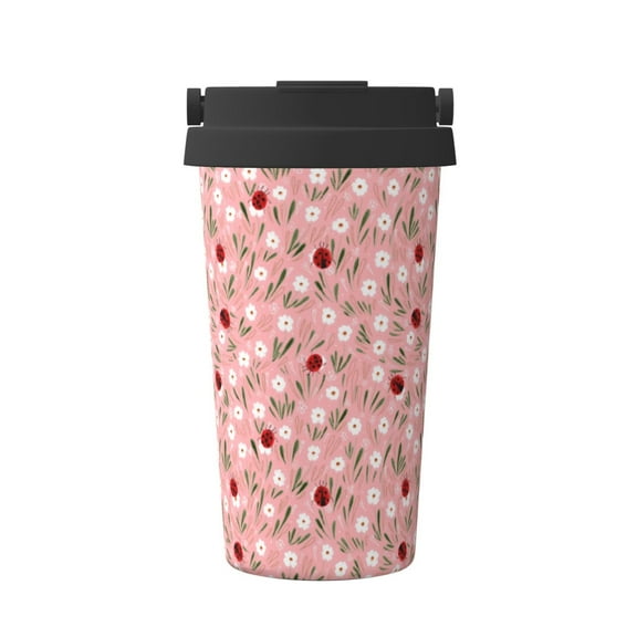 Hirioo Ladybug And Flowers for Coffee Travel Mug Insulated Coffee Mug with Lid