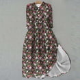 thumbnail image 2 of PuLe 【New】 Summer Short Sleeve Dress Women's Spring Summer Boho Floral Lapel Neck Button Casual A-Line Lace-Up Dress, 2 of 5