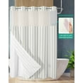 thumbnail image 2 of No Hook Shower Curtain with Snap in Liner, White and Sage Green Striped Geometric Hotel Shower Curtains for Bathroom, Washable Shower Curtain Liner Set with Mesh Top Window, 66"x72", 2 of 6