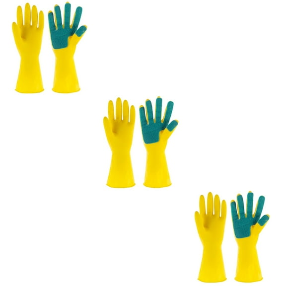 Worgeous 3 Pairs Dishwashing Latex Gloves Housework Cleaning Gloves Scouring Pad Gloves for Home Kitchen (Size L)