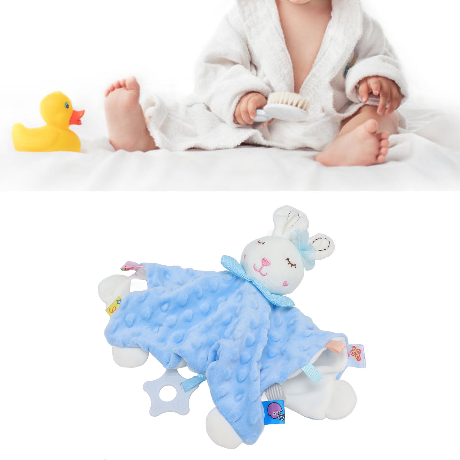 Ymiko Baby Security Blanket Bright Color Comfortable Breathable Plush Baby Snuggle Blanket Cute For Car Pink blue white grey Blue Rabbit