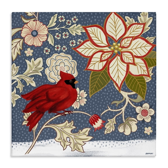 Stupell Industries Winter Cardinal with Flowers Animals & Insects Painting Gallery Wrapped Canvas Art Print Wall Art, 17 x 17