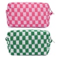 thumbnail image 1 of SOIDRAM 2 Piezas Bolsa de Maquillaje Bolsa de Cosméticos a Cuadros Rosa Verde, Bolsa de Aseo de Viaje Organizador Lindo Bolsa de Almacenamiento de Pinceles de Maquillaje para Mujer, 1 of 5