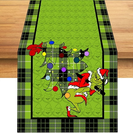 

Christmas Table Runner Merry Grinchmas Table Cloth Winter Holiday Party Decoration Indoor Outdoor Kitchen Home Dining Table Birthday Table Decor