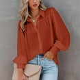 thumbnail image 2 of UYISJ Women's Long Sleeve Blouse V Neck Lapel Shirt Casual Loose Fit Trendy Fall Pullover Solid Color Tunic Tops Orange L, 2 of 7