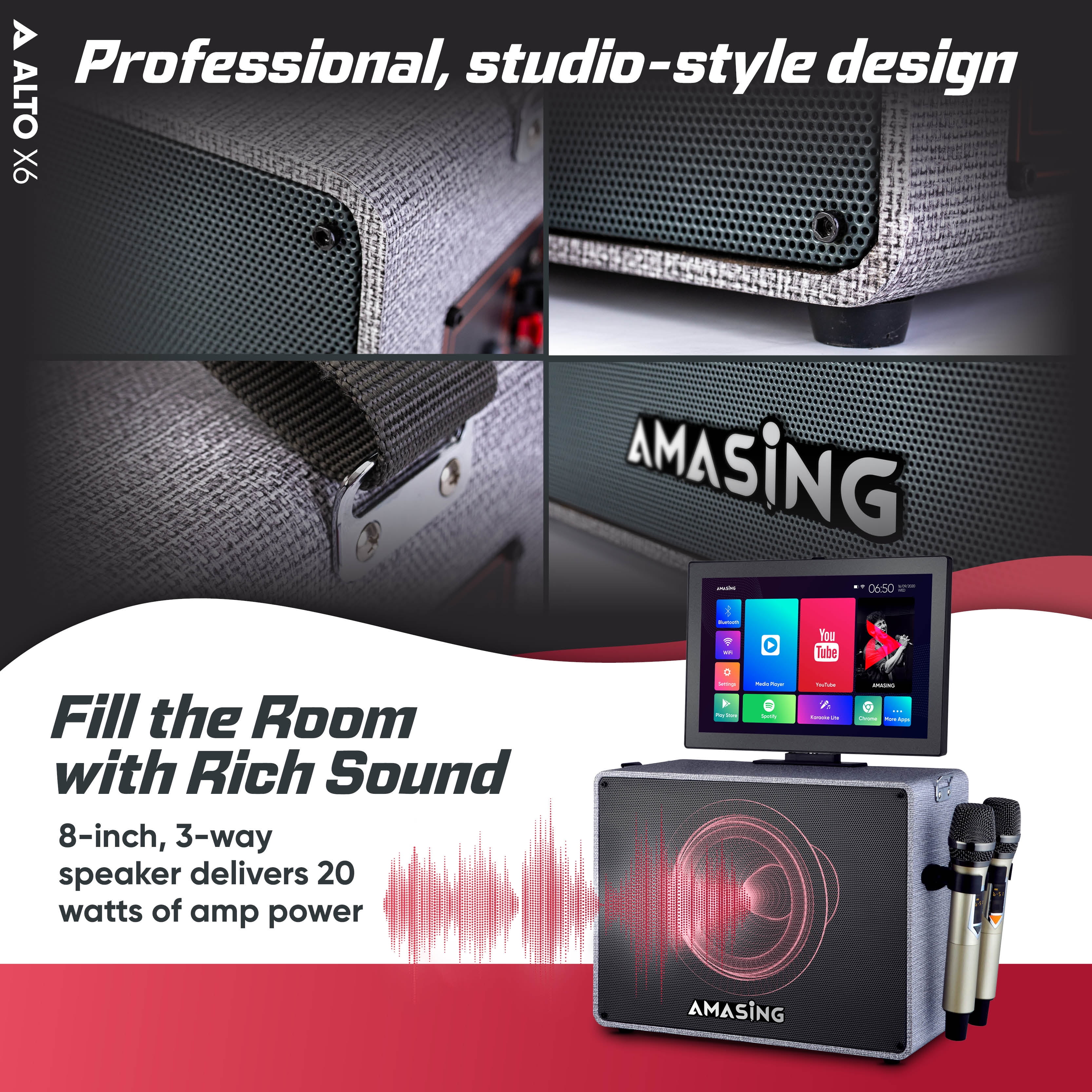 MASINGO Professional Karaoke Machine with 2 Cordless Mics