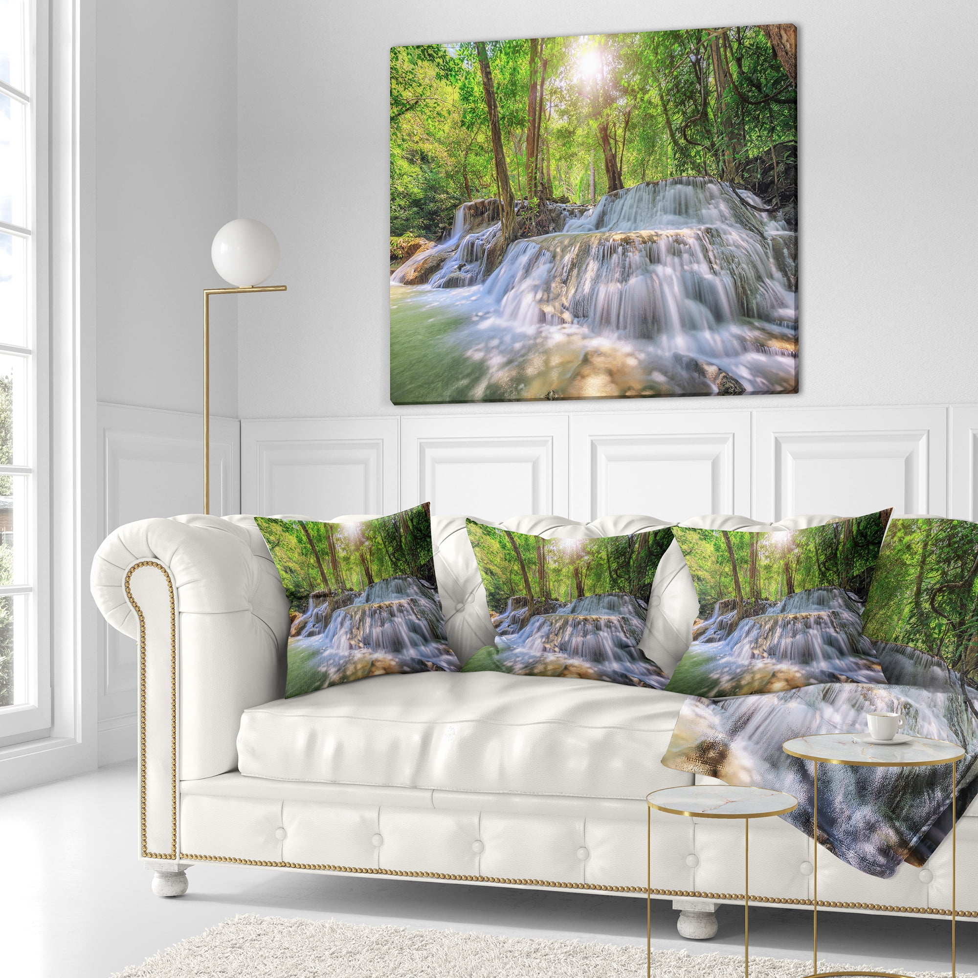 Designart Kanchanaburi Waterfall - Photography Throw Pillow - 16x16