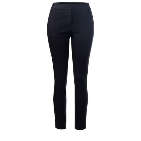 Made by Olivia Women's Classic Slim Skinny Solid Trousers Casual Business Office Pants Black (Best Business Casual Pants)