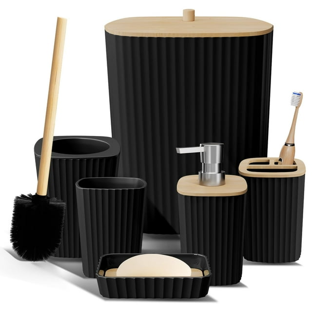 Set de baño Clara Clark negro de 6 piezas con escobilla de inodoro y bote de basura