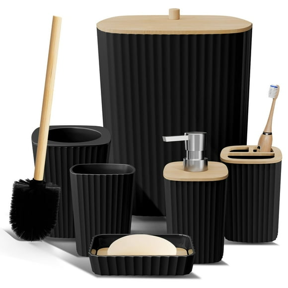 Set de baño Clara Clark negro de 6 piezas con escobilla de inodoro y bote de basura