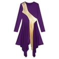 thumbnail image 5 of Doomiva Women Praise Dance Dress Long Sleeve Asymmetrical Hem Lyrical Liturgical Dancewear Purple L, 5 of 7