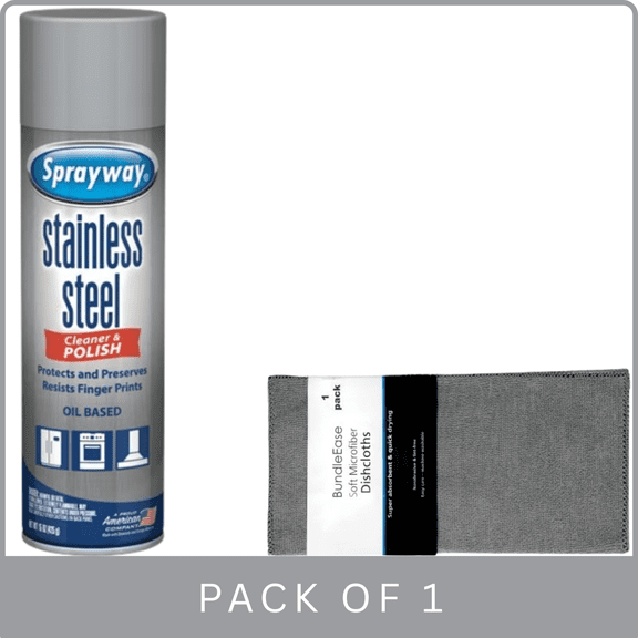 Sprayway Stainless Steel Cleaner and Polish, 15 oz with Microfiber Solid Color Towel by BundleEase