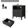 thumbnail image 2 of Fluted Nightstand with Charging Station, 21" Wide Modern Bedside Table with 2 Drawers & Open Shelf, Wood End Table with Storage & Metal Handle for Bedroom, Small Spaces, Black, 2 of 7