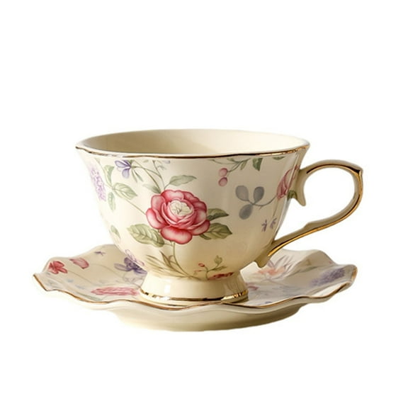 European Coffee Cup with Saucer, Vintage Ceramic Floral Tea Cup Breakfast Cup Espresso Cup Saucers Set for Afternoon Party