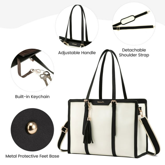 YINI'HOME Laptop Tote Bag for Women, 15.6 inch Canvas Computer bag with Clutch Purse for Business, Travel, Casual