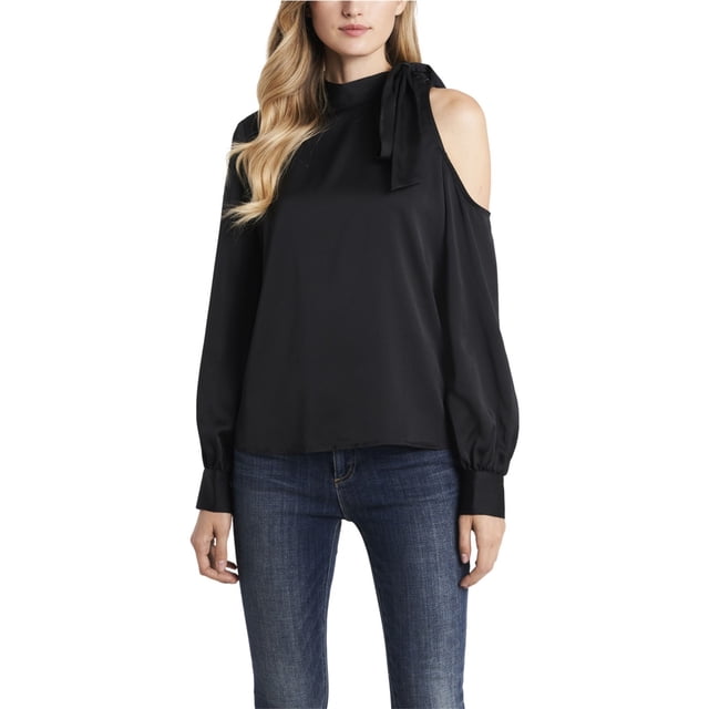 Vince Camuto Womens Solid Cold Shoulder Blouse, black, M