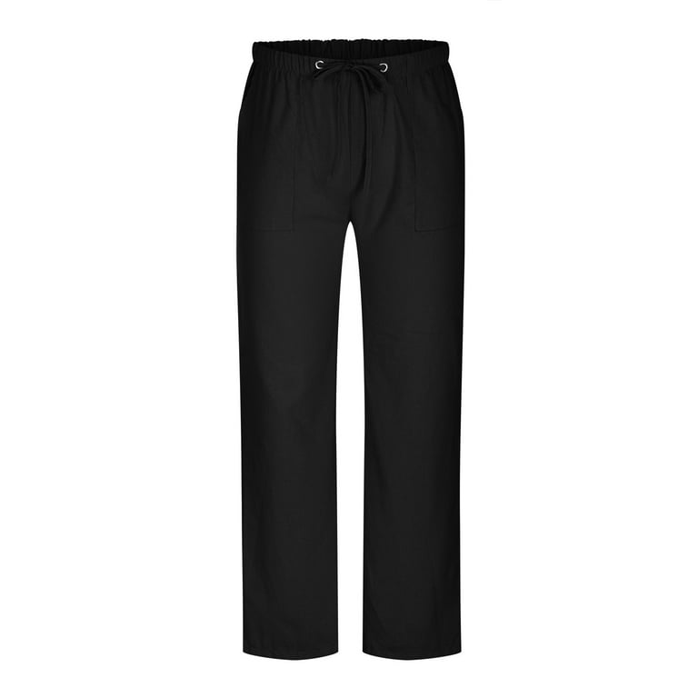 New Summer Collection,POROPL Solid Casual Elastic Waistb Pocket Cotton  Pants Linen Pants Men Slim Fit Clearance Black Size 4