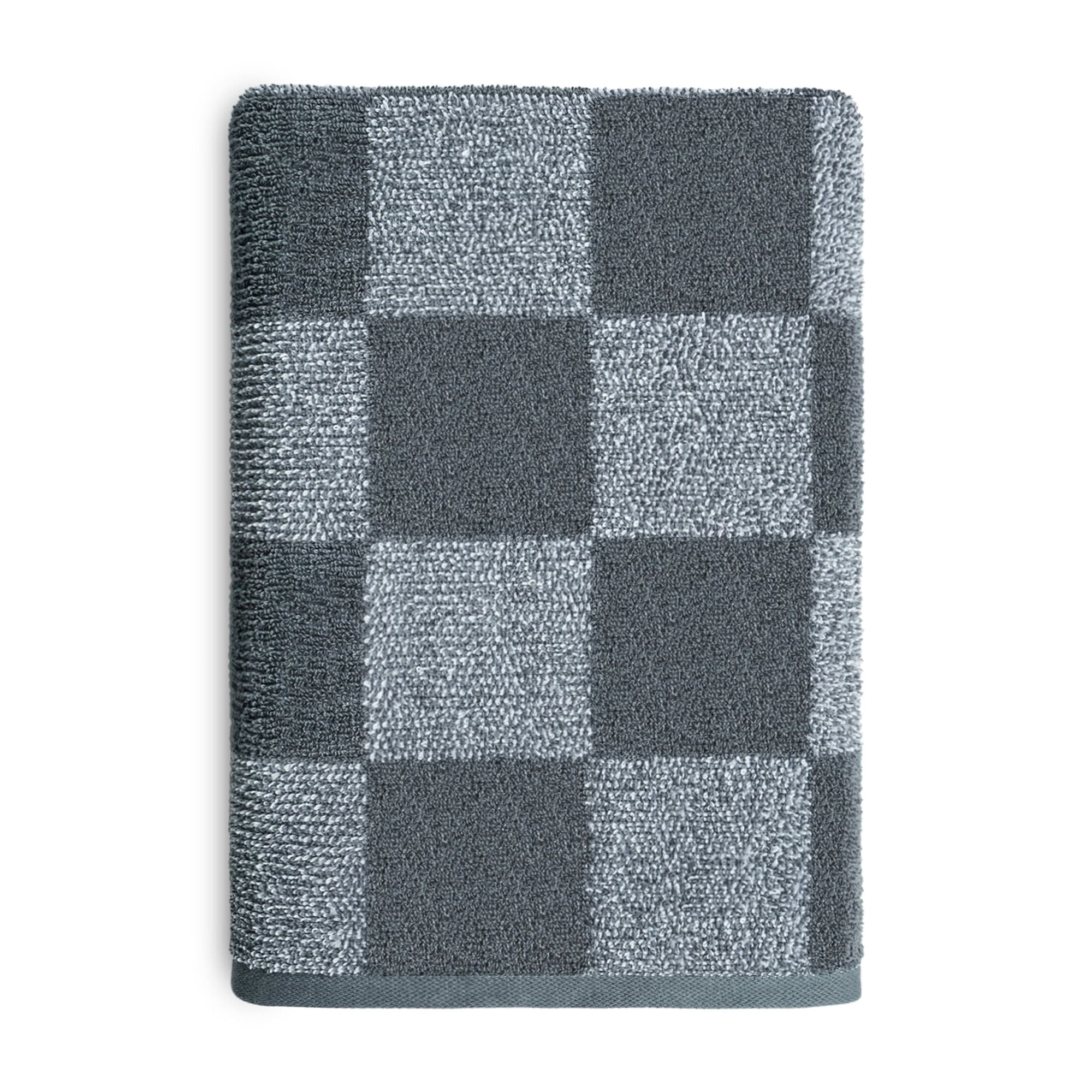 Mainstays Performance Checkered Bath Towel, 54" x 30", Grey - Pack of 4