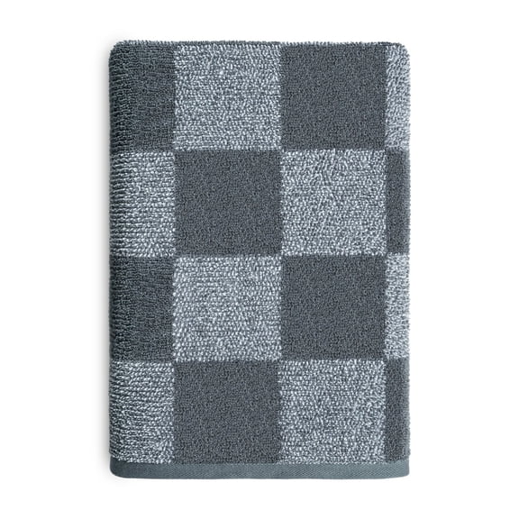 Mainstays Performance Checkered Bath Towel, 54" x 30", Soothing Grey