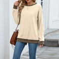 thumbnail image 6 of ManxiVoo Women's Crew Neck Long Sleeve Loose Fit Top Color Trim Detail Soft Comfortable Sweatshirt Alternative Casual Chic Style L Size Beige, 6 of 9
