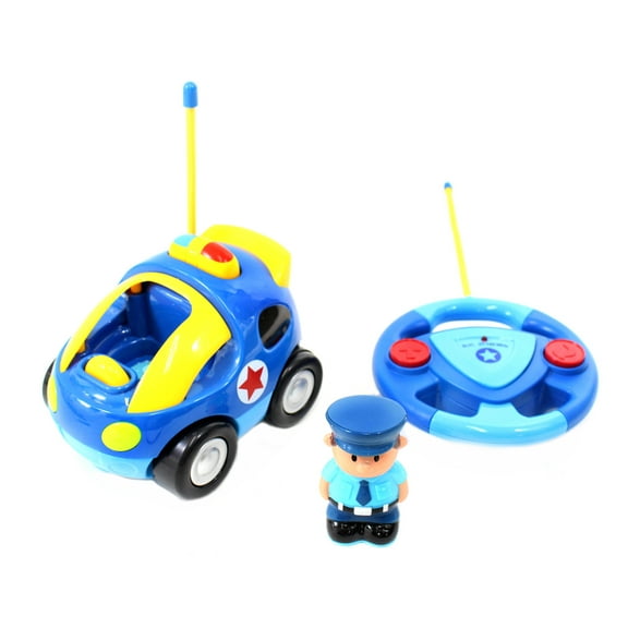 Gobbles of Giggles 4" Cartoon RC Police Car Remote Control Toy for Toddlers - Blue