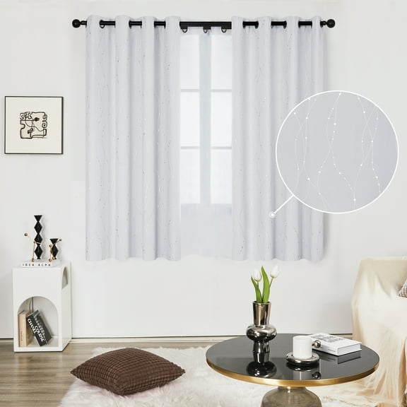 Deconovo Silver Printed Blackout Curtains - 2 Panels, Wave Dots Pattern, Grommet Top, 52"x54", Thermal Insulated Drapes for Bedroom & Living Room, Silver Gray